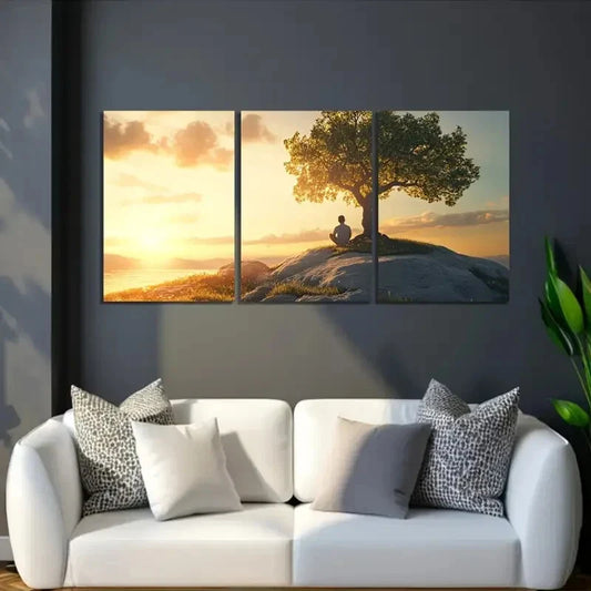 3pcs Peaceful Sunset Scene Wall Art Set Canvas Framed 40x60cm - High Quality Print 100% Australian Made Wall Canvas Ready to Hang