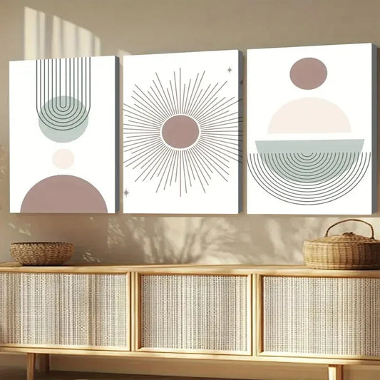 3pcs Modern Boho Art Colors Rainbow Sun and Stars Wall Art Set Canvas Framed 40x60cm - High Quality Print 100% Australian Made Wall Canvas Ready to Hang