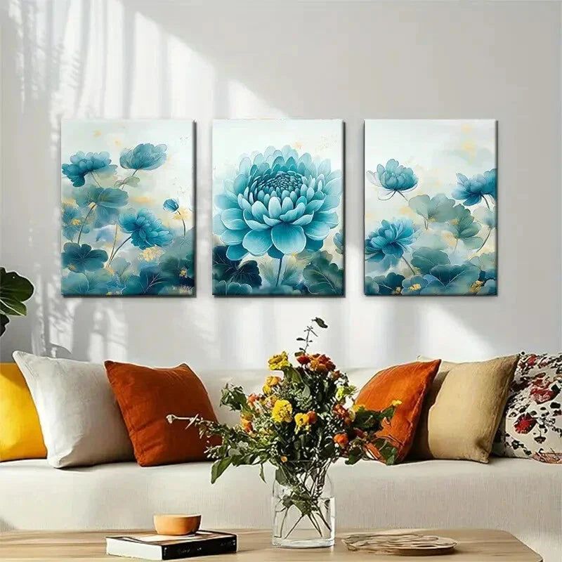 3pcs Lotus Soft Hues and Lush Greenery Perfect Wall Art Set Canvas Framed 40x60cm - High Quality Print 100% Australian Made Wall Canvas Ready to Hang