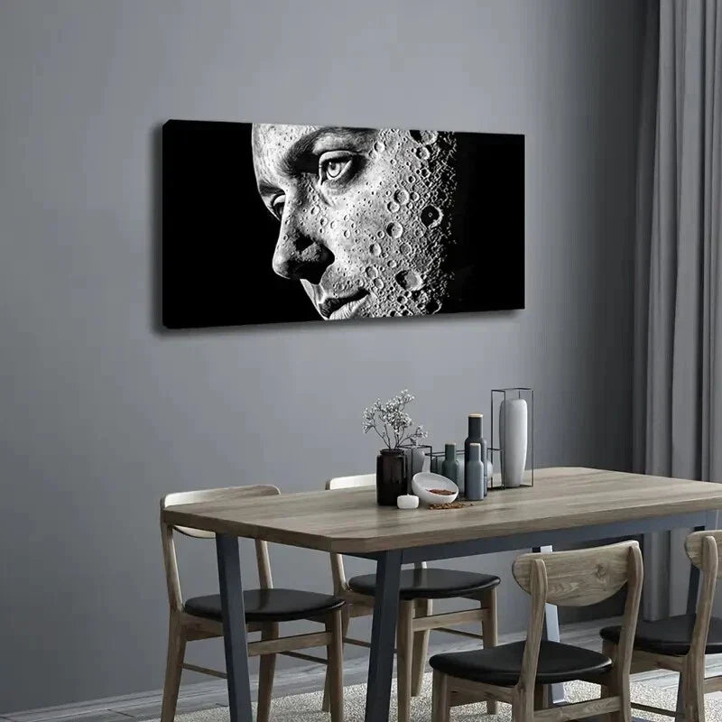 Moonlit Woman'S Face Design Wall Art Canvas Office Home Room Framed 120x60cm