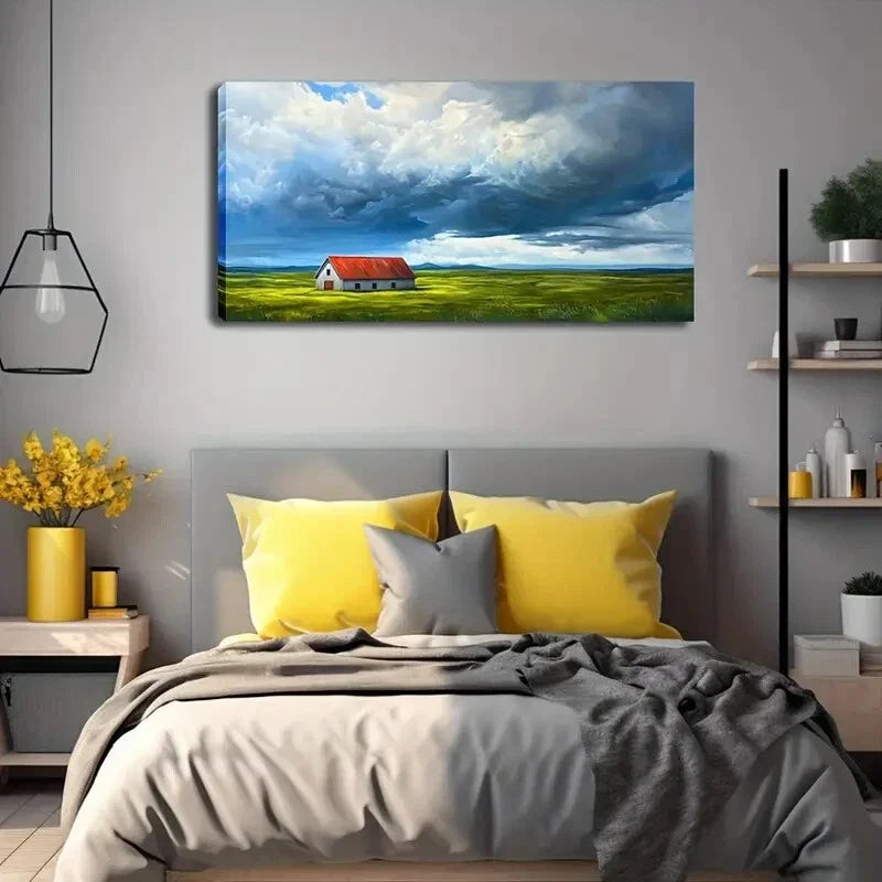 Serene Red House on the Endless Wall Art Canvas Office Home Room Framed 120x60cm