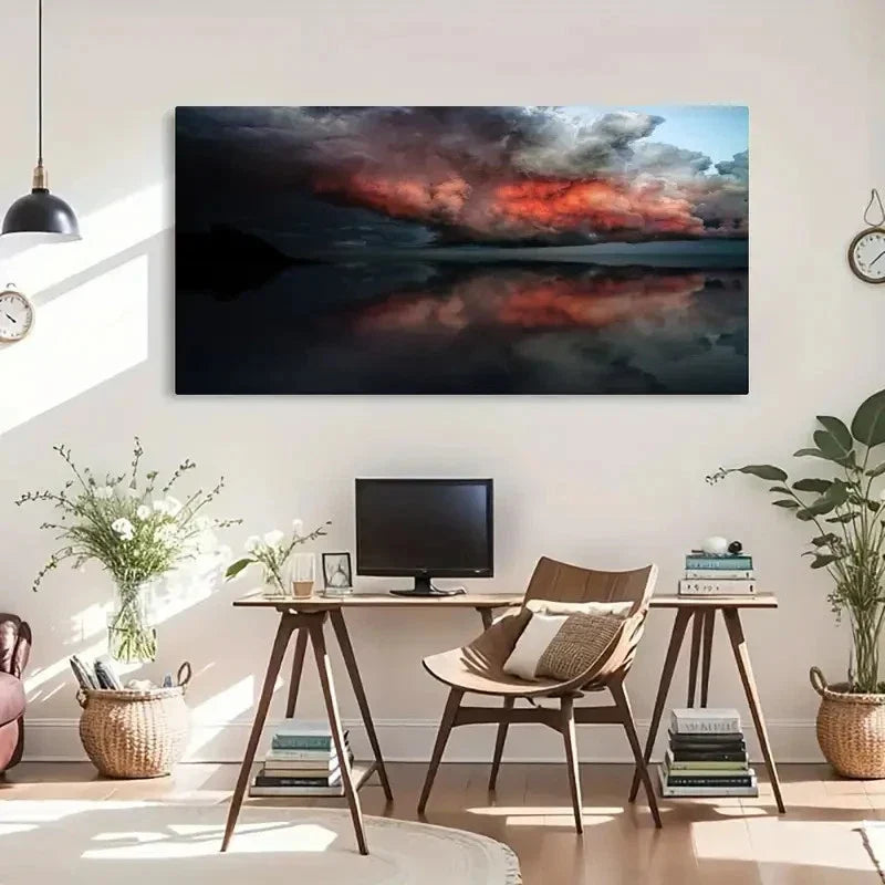 Stormy Red Clouds Seaside Land Wall Art Canvas Office Home Room Framed 120x60cm