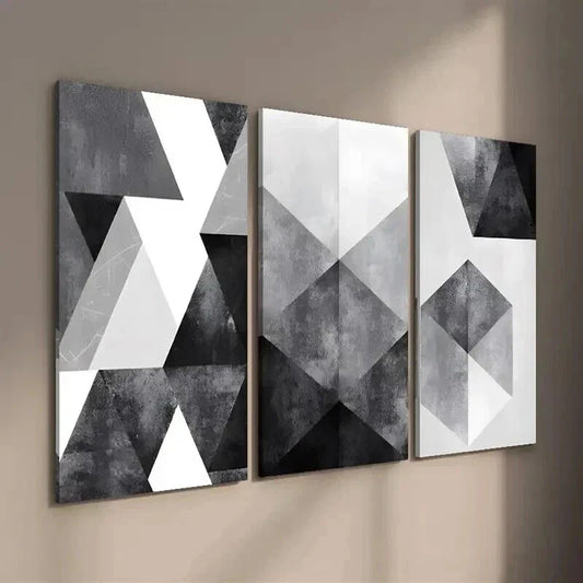 3pcs Black And White Geometric Decorative Wall Art Set Canvas Framed 40x60cm - High Quality Print 100% Australian Made Wall Canvas Ready to Hang