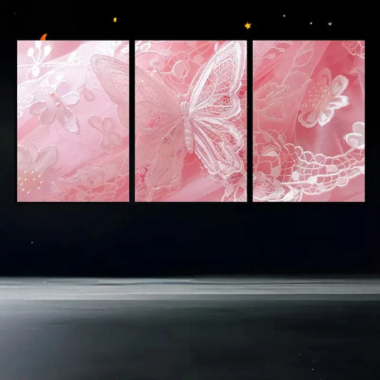 3pcs White Butterfly Rose Flowers Metal Print Ready to Hang Art