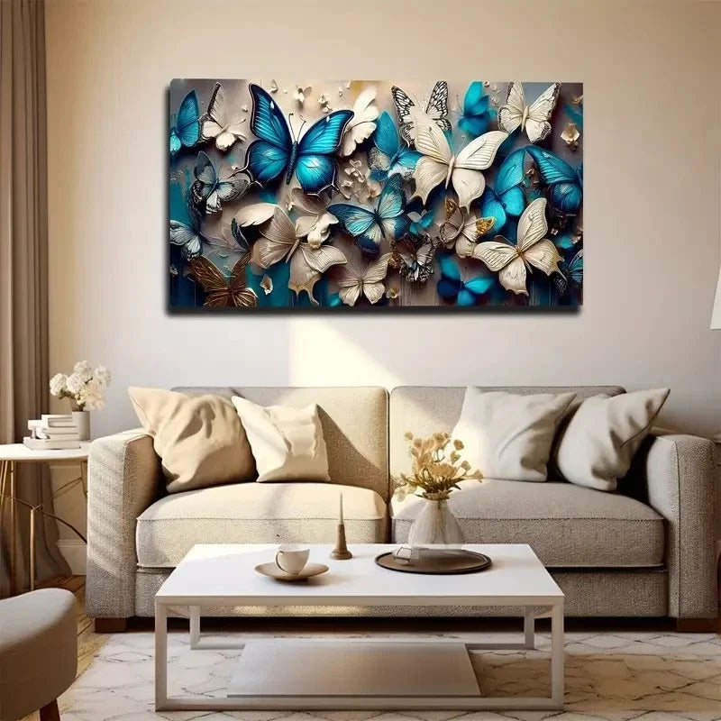 Dancing Butterflies Suitable Wall Art Canvas Office Home Room Framed 120x60cm