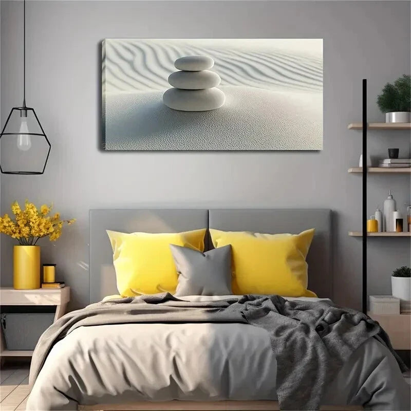 Pebbles Stacked on Sand Dunes Wall Art Canvas Office Home Room Framed 80x45cm