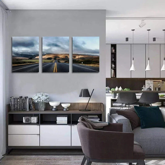 3pcs Highway Black Cloud Natural Scenery Metal Print Ready to Hang Art