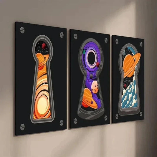 3pcs Abstract Cosmic Keyhole Galaxy Decor Wall Art Set Canvas Framed 40x60cm - High Quality Print 100% Australian Made Wall Canvas Ready to Hang