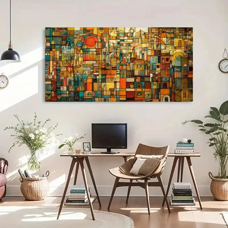 Colorful Modern Decor Geometric Wall Art Canvas Office Home Room Framed 120x60cm