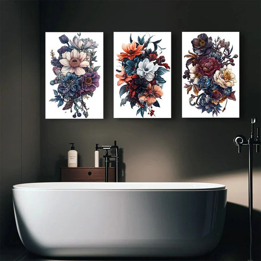 3pcs Fashion Flower Cluster Abstract Painting Metal Print Ready to Hang Art