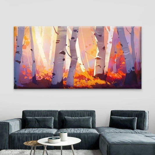 Autumn Birch Forest Landscape Wall Art Canvas Office Home Room Framed 80x45cm
