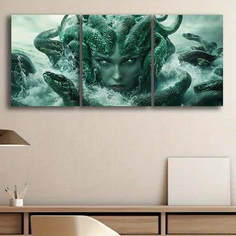 3pcs Abstract Snakes Stunning Blue Eyes Metal Print Ready to Hang Art
