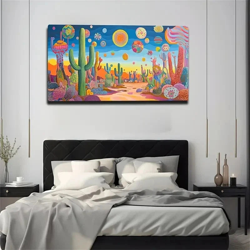 Abstract Cactus Make People Wall Art Canvas Office Home Room Framed 120x60cm