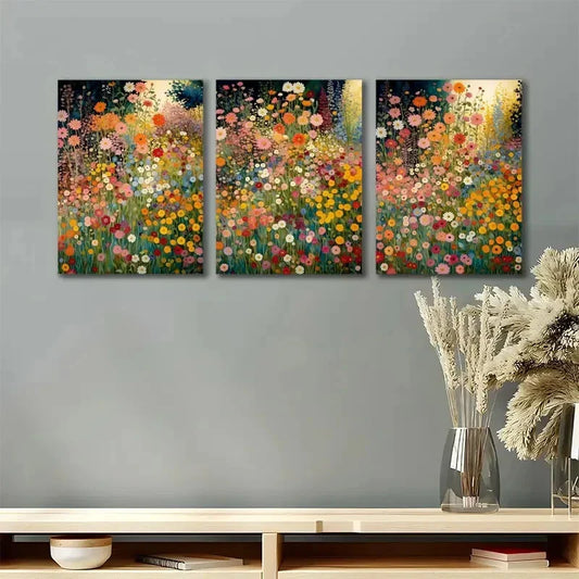 3pcs Klimt Flower Garden Painting Metal Print Ready to Hang Art