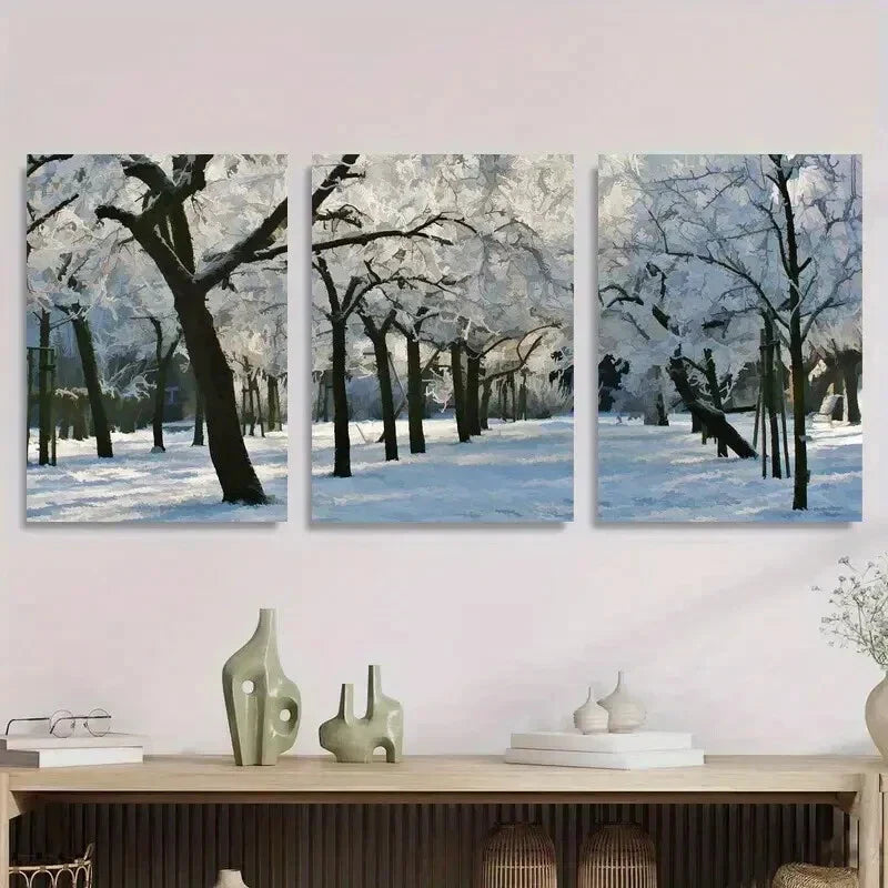 3pcs Winter Snowy Forest Tranquil Nature Metal Print Ready to Hang Art