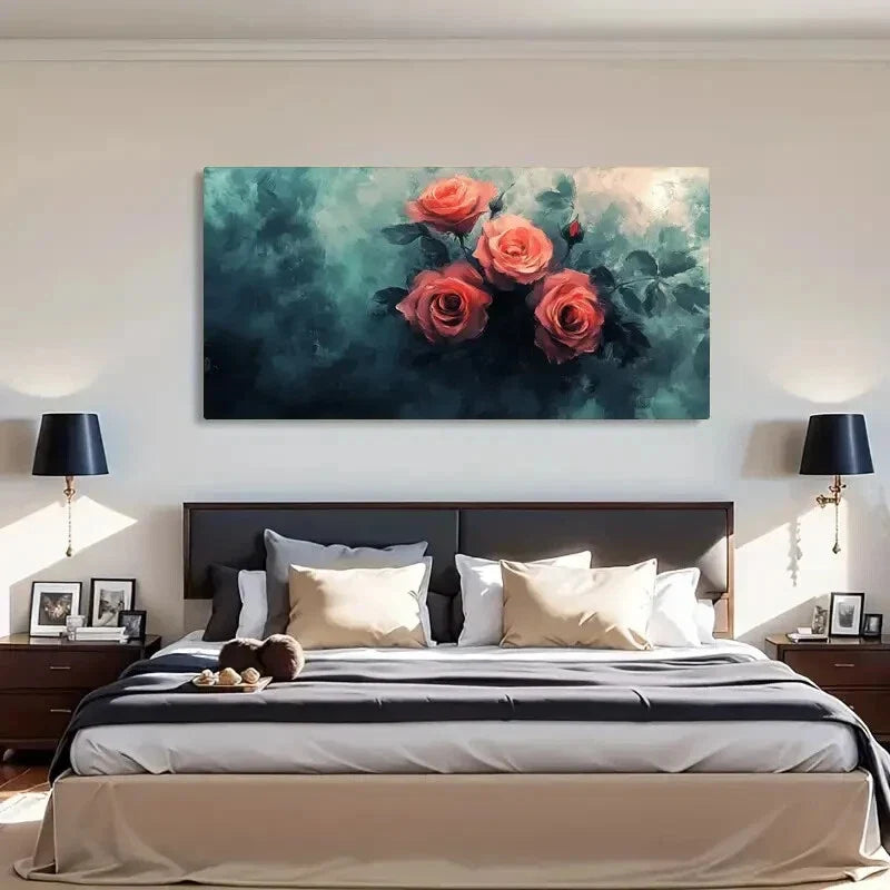 Dark Backdrop Showcasing Roses Wall Art Canvas Office Home Room Framed 120x60cm