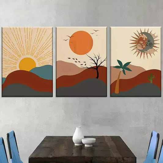 3pcs Bohemian Modern Abstract Landscape Wall Art Set Canvas Framed 40x60cm - High Quality Print 100% Australian Made Wall Canvas Ready to Hang