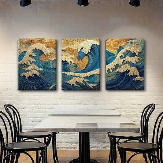 3pcs Inspired Ocean Waves Artwork Perfect Wall Art Set Canvas Framed 40x60cm - High Quality Print 100% Australian Made Wall Canvas Ready to Hang