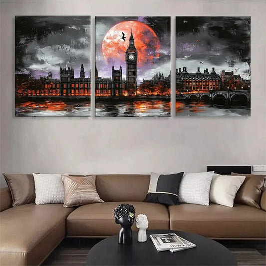3pcs Dark Abstract Night Scene Cityscape Perfect Wall Art Set Canvas Framed 40x60cm - High Quality Print 100% Australian Made Wall Canvas Ready to Hang