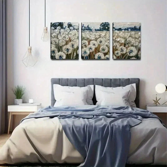 3pcs Blue & White Dandelion Landscape Wall Art Set Canvas Framed 40x60cm - High Quality Print 100% Australian Made Wall Canvas Ready to Hang