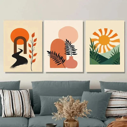 3pcs Modern Abstract 3 Boho Style Wall Art Set Canvas Framed 40x60cm - High Quality Print 100% Australian Made Wall Canvas Ready to Hang