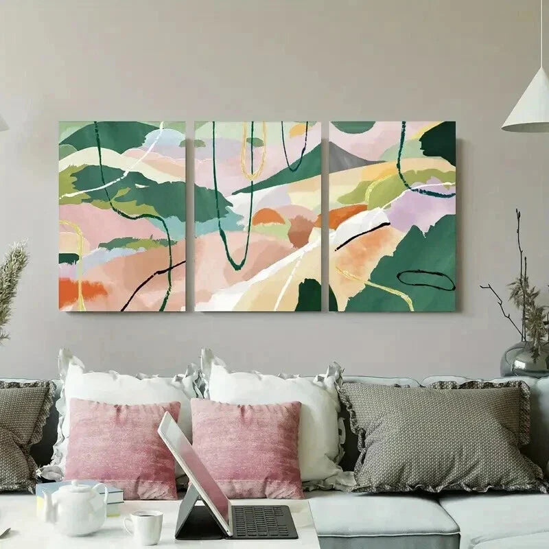 3pcs Pastel Tones & Fluid Lines Landscape Wall Art Set Canvas Framed 40x60cm - High Quality Print 100% Australian Made Wall Canvas Ready to Hang