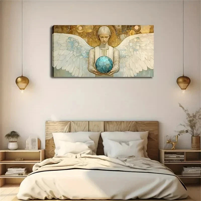 Angel Holding A Blue Multi Wall Art Canvas Office Home Room Framed 120x60cm