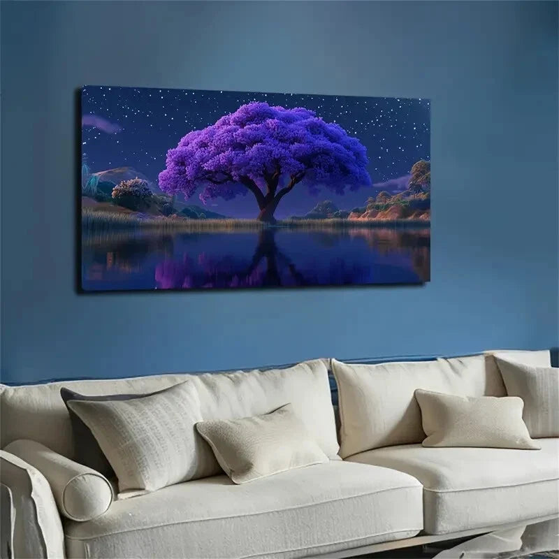 Glowing Purple Trees Wall Art canvas office home room framed 120x60cm