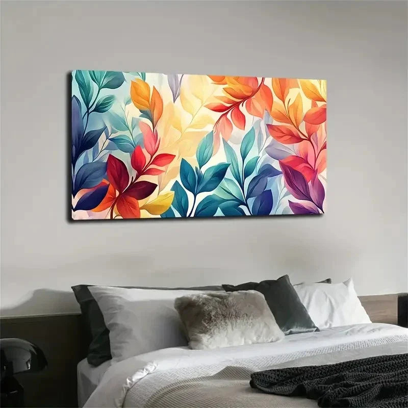 Vibrant Minimalist Design Leaf Wall Art Canvas Office Home Room Framed 120x60cm