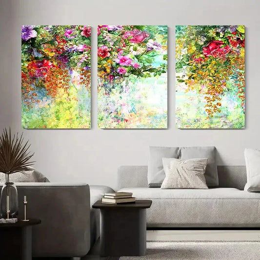 3pcs Vibrant Abstract Floral Colorful Botanical Metal Print Ready to Hang Art