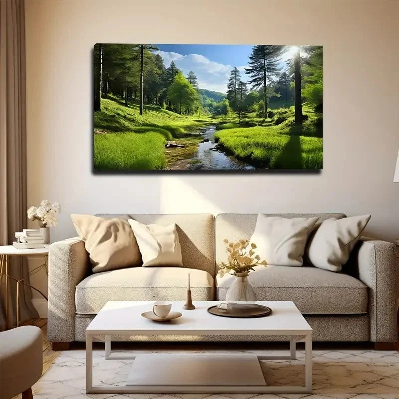 Serene Summer Forest Wall Art Canvas Office Home Room Framed 80x45cm
