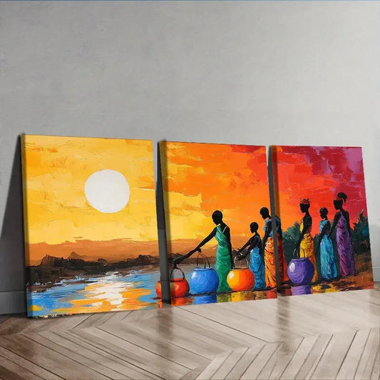 3pcs Women by the River Sun Shine Beauty Wall Art Set Canvas Framed 40x60cm - High Quality Print 100% Australian Made Wall Canvas Ready to Hang