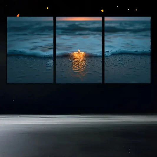 3pcs Beach Stars White Waves Sunset Metal Print Ready to Hang Art
