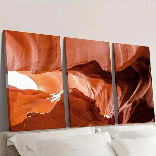 3pcs Bright Brownish Red Danxia Style Cave Wall Art Set Canvas Framed 40x60cm - High Quality Print 100% Australian Made Wall Canvas Ready to Hang