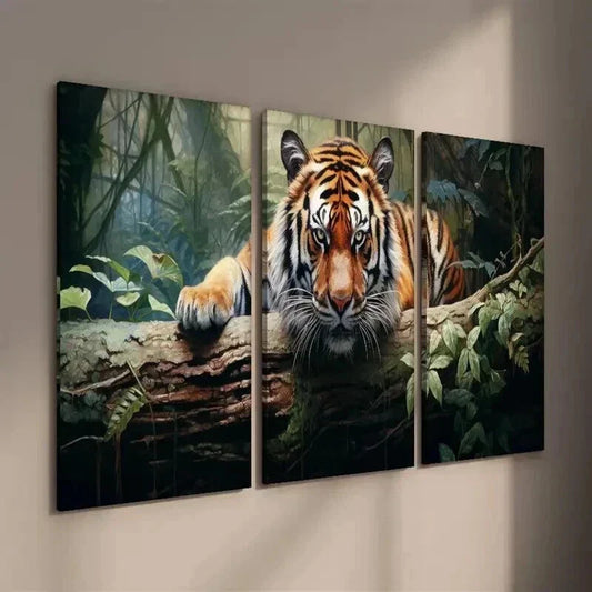 3pcs Tiger Painting in Tropical Jungle Decor Wall Art Set Canvas Framed 40x60cm - High Quality Print 100% Australian Made Wall Canvas Ready to Hang