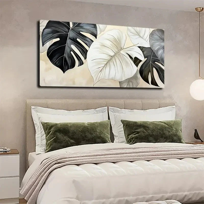 Vibrant Green Leaf Design Wall Art canvas office home room framed 120x60cm