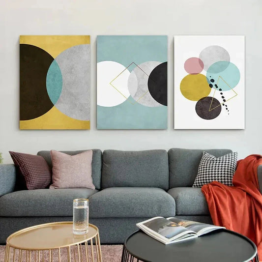 3pcs Abstract Geometric Colourful Rounds Metal Print Ready to Hang Art