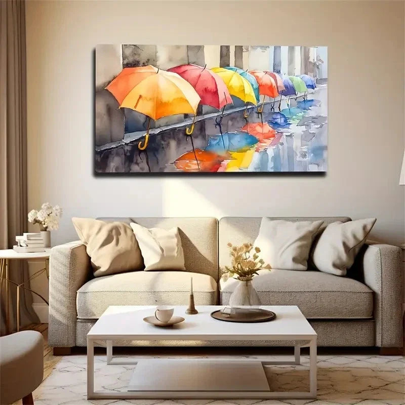 Side-By-Side Arranged Umbrellas Wall Art Canvas Office Home Room Framed 120x60cm