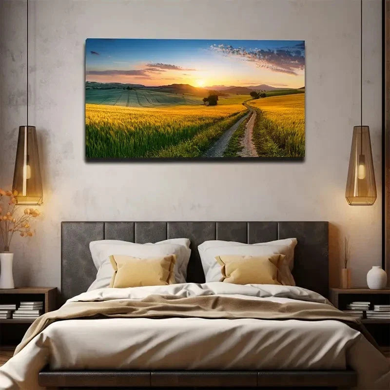Rustic Road Sunrise Wall Art Canvas Office Home Room Framed 80x45cm