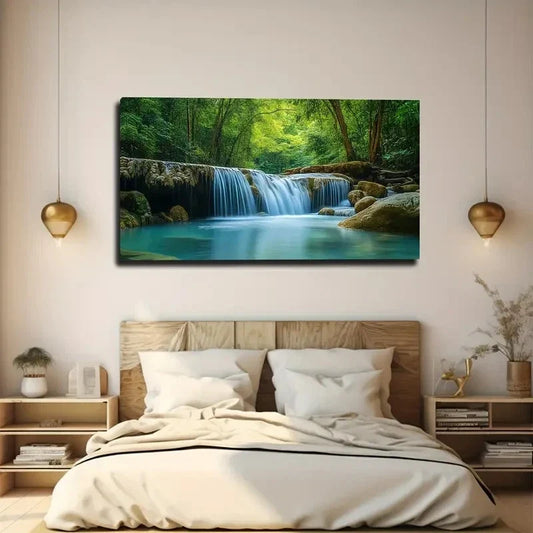 Thick Jungle Waterfall Wall Art canvas office home room framed 120x60cm
