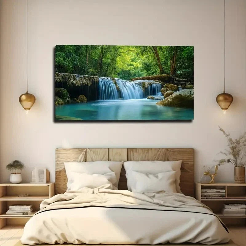 Thick Jungle Waterfall Wall Art canvas office home room framed 120x60cm