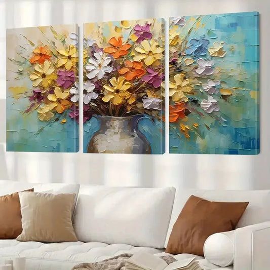 3pcs Vibrant Colorful Modern Decorative Bouquet Wall Art Set Canvas Framed 40x60cm - High Quality Print 100% Australian Made Wall Canvas Ready to Hang