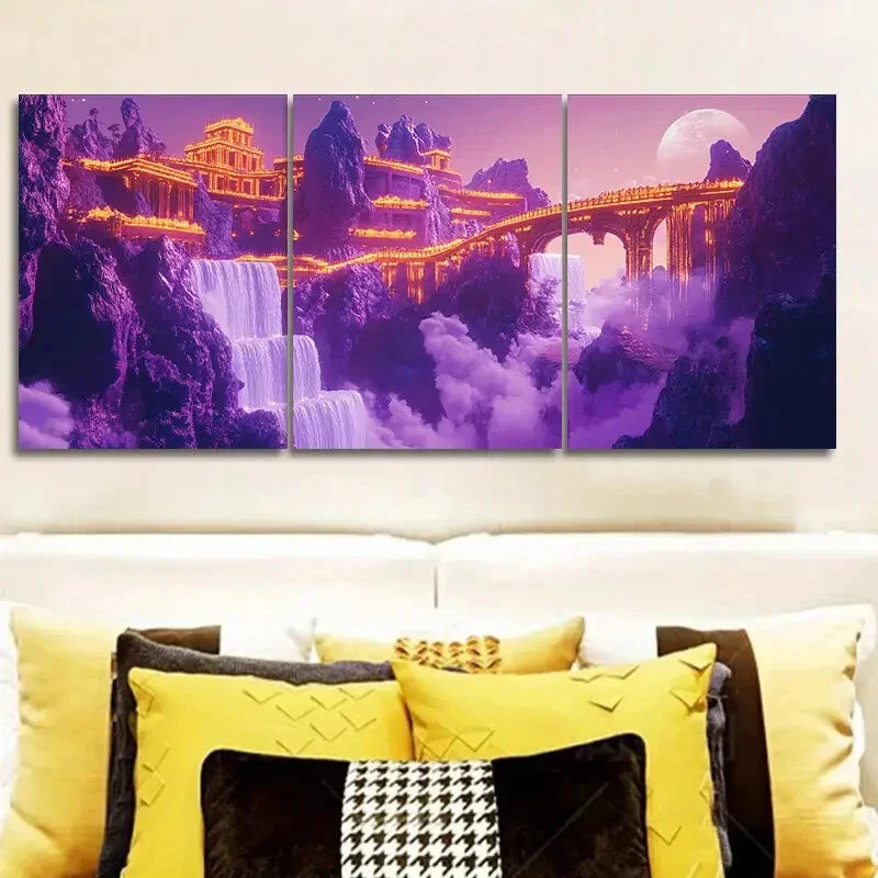 3pcs Ancient Mountain City Colorful Perfect Wall Art Set Canvas Framed 40x60cm - High Quality Print 100% Australian Made Wall Canvas Ready to Hang