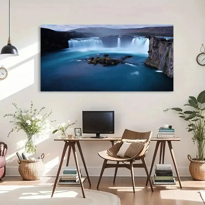 Waterfall Spring & Winter Wall Art Canvas Office Home Room Framed 120x60cm