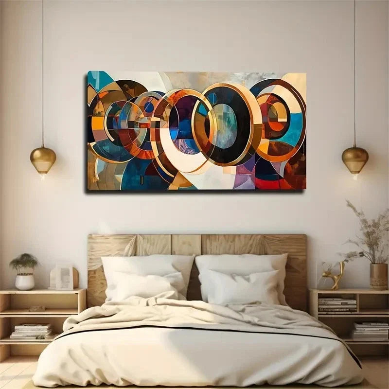 Abstract Rings Modern Bohemian Wall Art Canvas Office Home Room Framed 120x60cm