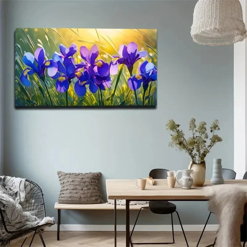 Sunset Grass Purple Flowers Wall Art Canvas Office Home Room Framed 80x45cm
