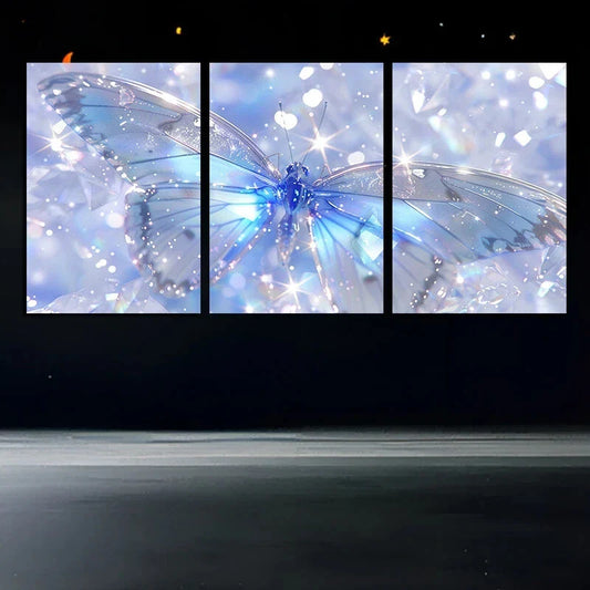 3pcs Butterfly Stunning White & Blue Metal Print Ready to Hang Art