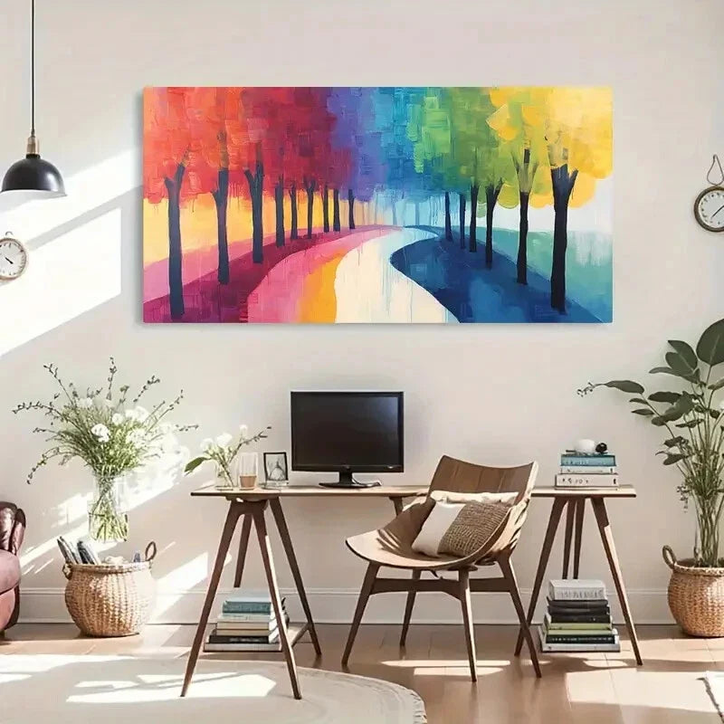 Tree Silhouettes Palette Colors Wall Art Canvas Office Home Room Framed 80x45cm