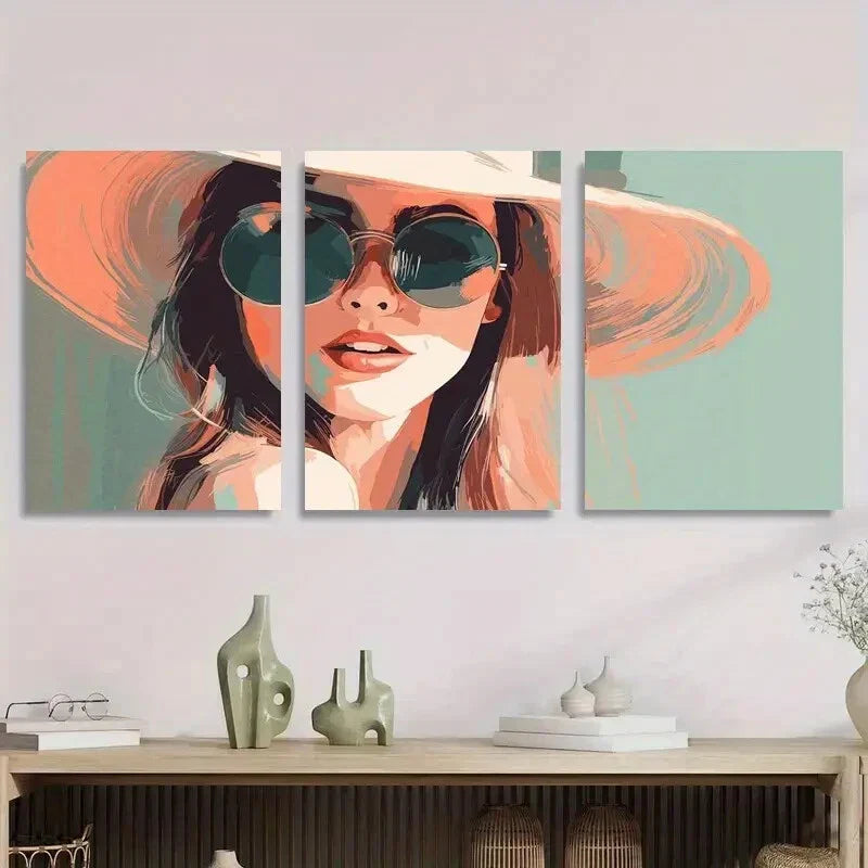 3pcs Abstract Woman Portrait Fashionable Lady Metal Print Ready to Hang Art