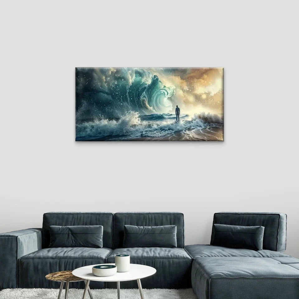 Beach Waves Ocean Scene Wall Art Canvas Office Home Room Framed 120x60cm